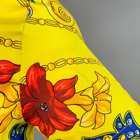VERSACE Size M Yellow Multi Color Baroque Twill Short Sleeve Shirt