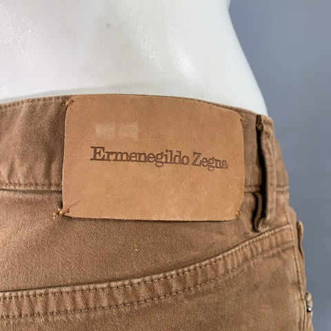 ERMENEGILDO ZEGNA Size 34 Tan Twill Cotton Blend Five Pockets Casual Pants