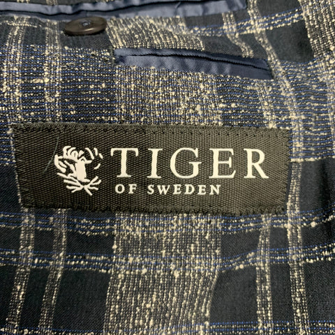 TIGER of SWEDEN Size 36 Grey Navy Plaid Cotton Blend Sport Coat