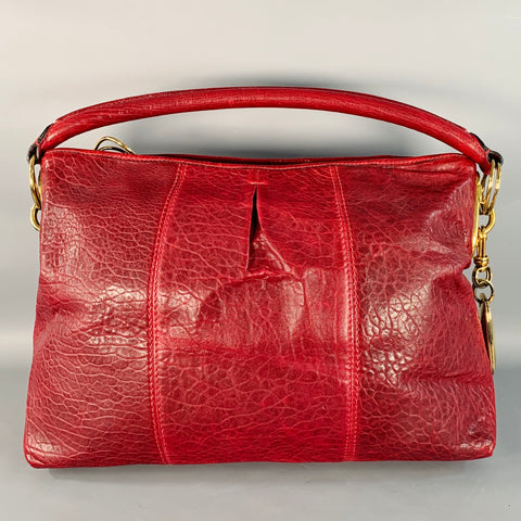 DONNA KARAN Burgundy Gold Leather Shoulder Handbag