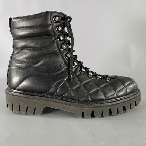 JOHN GALLIANO Size 10 Black Quilted Leather Hike Boots