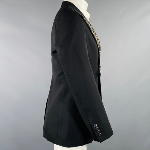 ALEXANDER MCQUEEN Size 38 Black Beaded Wool Peak Lapel Sport Coat