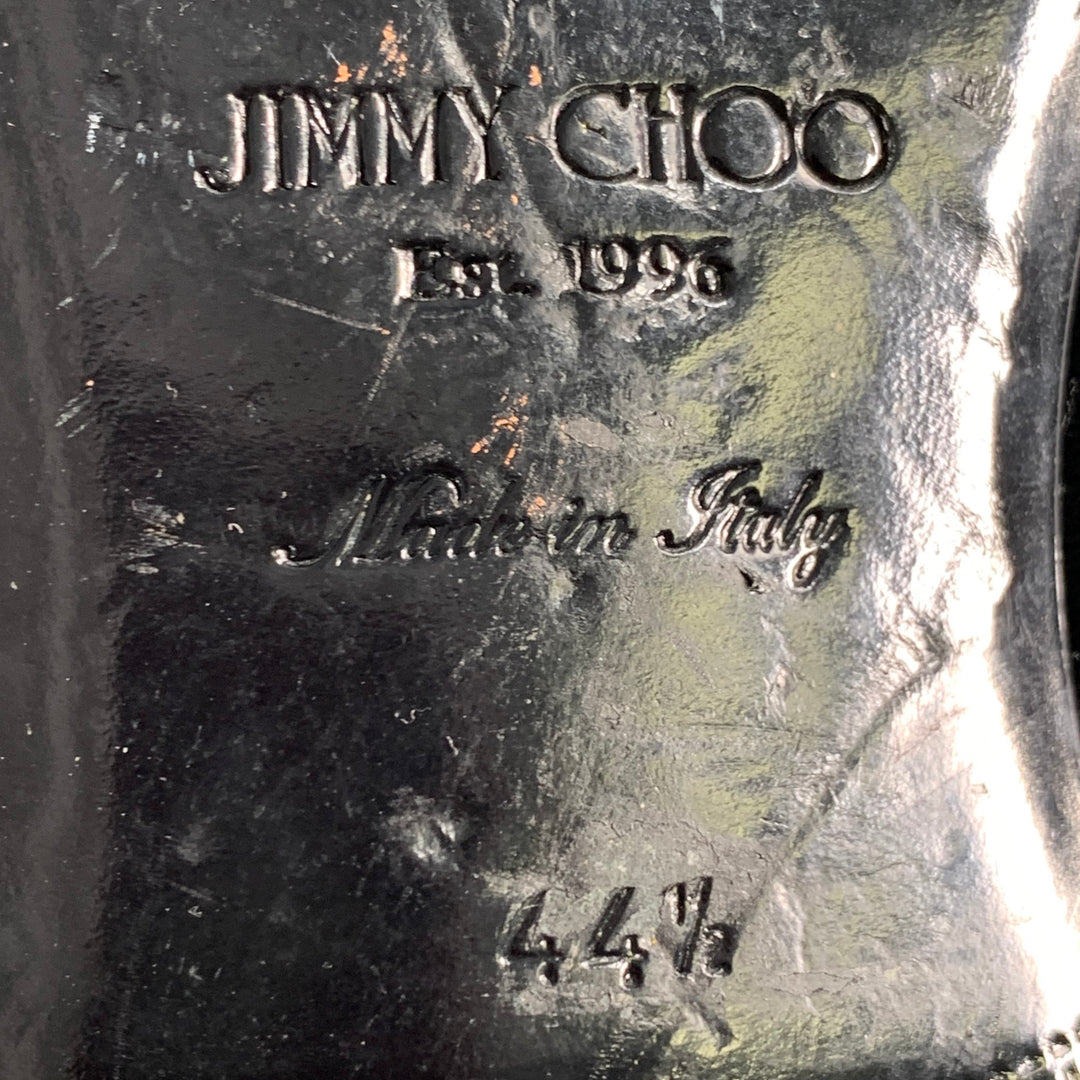 JIMMY CHOO Size 11.5 Black Grey Glitter Velvet Loafers