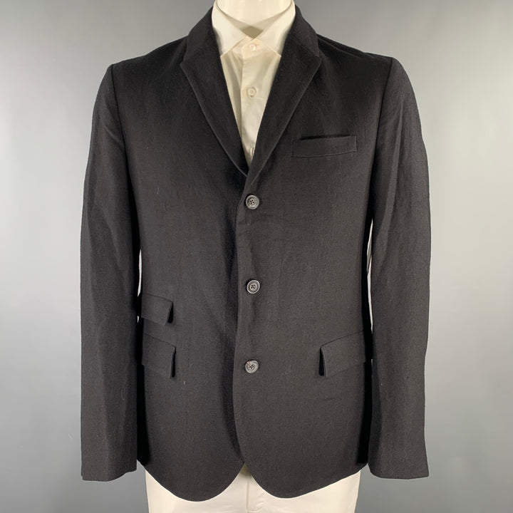 WOOSTER + LARDINI Size 42 Regular Black Flax Wool Sport Coat
