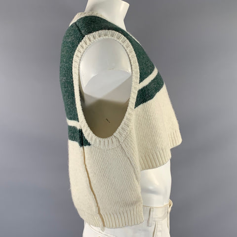 RAF SIMONS S/S2017 Size One Size White Green Knitted Wool V Neck Vest