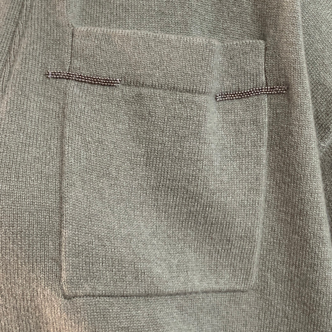 BRUNELLO CUCINELLI Size L Sage Green Cashmere Monili Beaded One Pocket V-Neck Cardigan