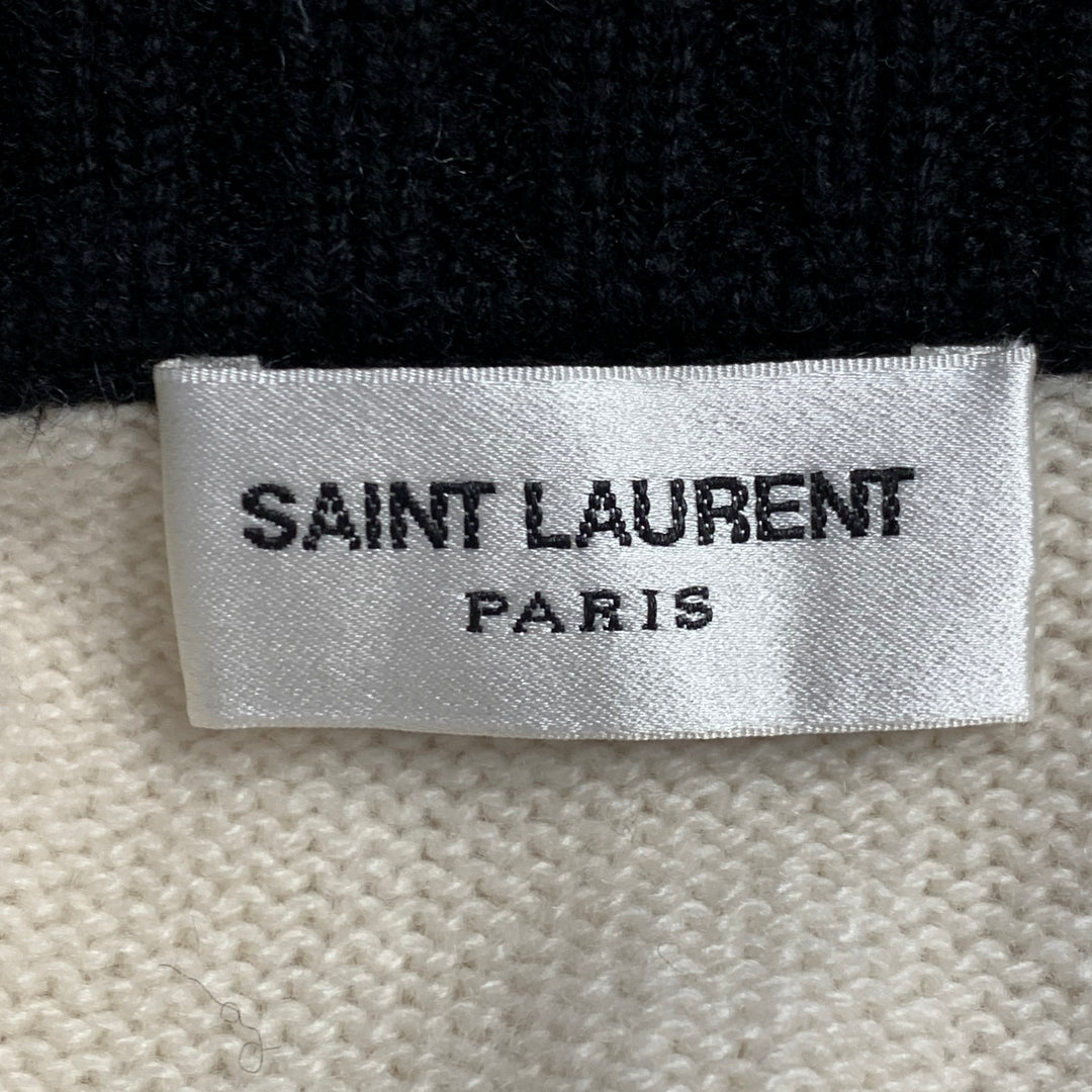 SAINT LAURENT Size L Cream Black Cashmere Contrast Trim Cardigan