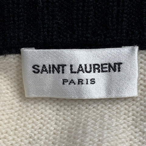SAINT LAURENT Cardigan en Cachemire Crème et Noir avec Bordure Contrastante Taille L