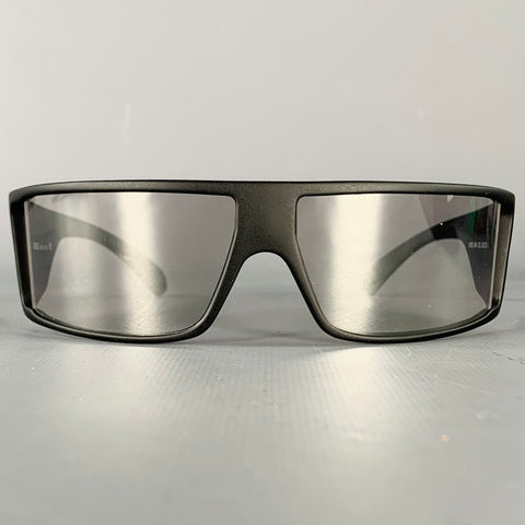 VERSACE Black Acetate Wrap Around Rectangle Sunglasses
