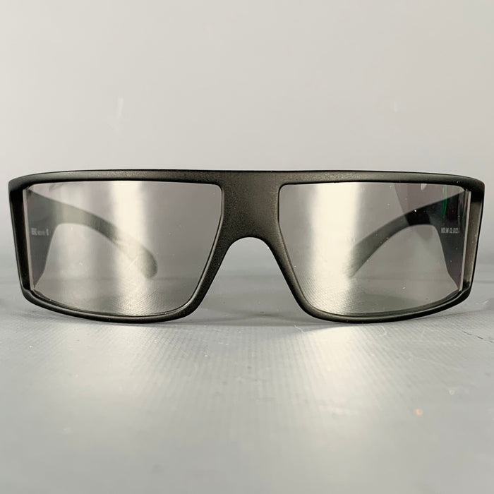 VERSACE Black Acetate Wrap Around Rectangle Sunglasses