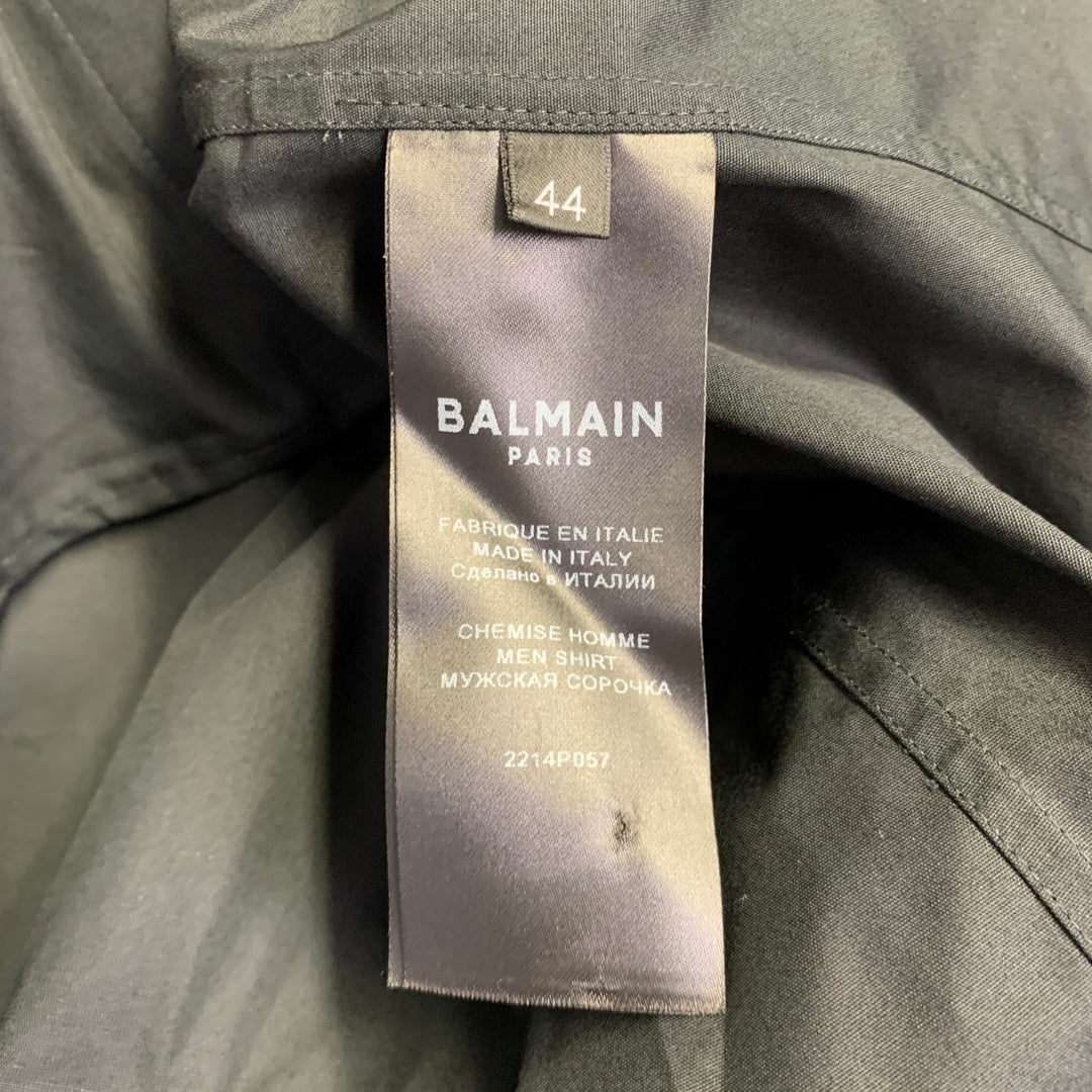 BALMAIN Size XS Black Silver Beaded Bib Nehru Collar Long Sleeve Shirt