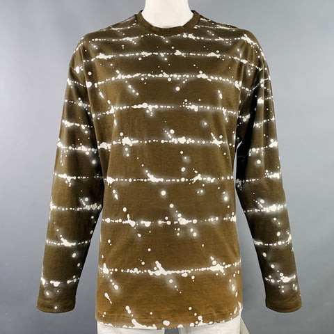 JIL SANDER Size XL Brown White Abstract Cotton Crew Neck Pullover