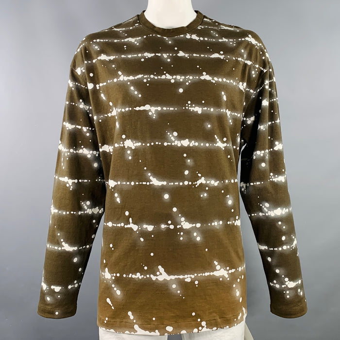 JIL SANDER Size XL Brown White Abstract Cotton Crew Neck Pullover