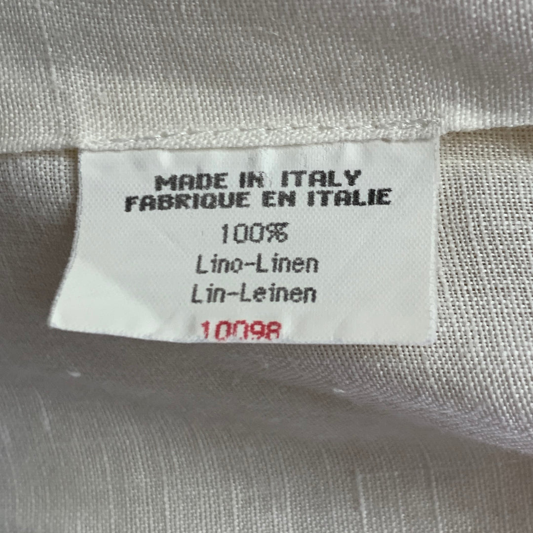 BYBLOS Size L Cream Gold Embroidery Linen One Pocket Long Sleeve Shirt