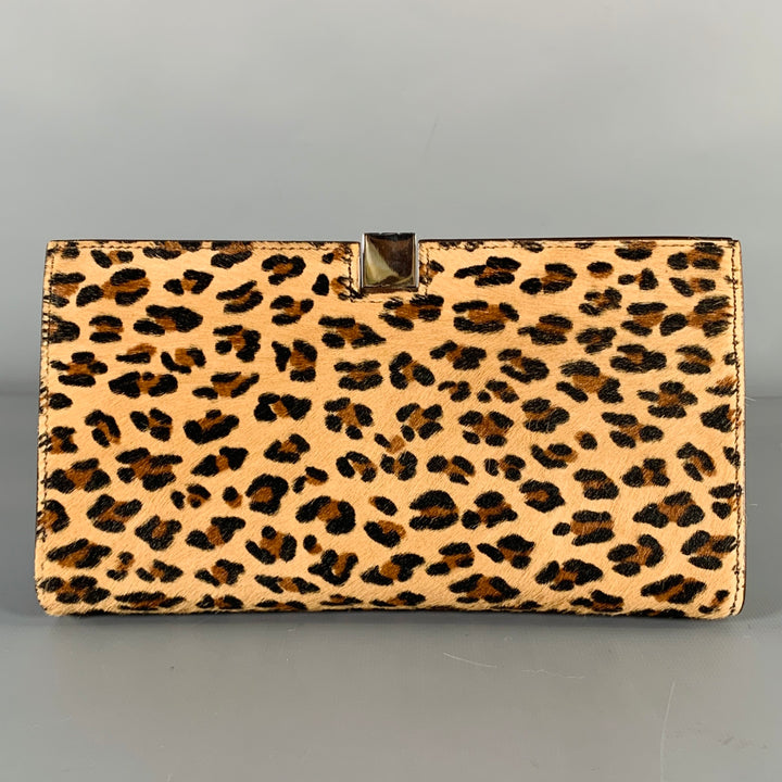 LAMBERTSON TRUEX Beige Brown Animal Print Calf Hair Clutch