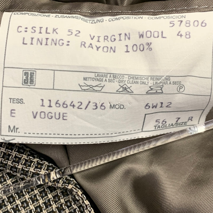 CORNELIANI Size 46 Regular Black White Grid Silk Virgin Wool Notch Lapel Sport Coat