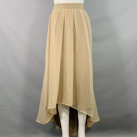 BRUNELLO CUCINELLI Size 8 Beige Taupe Silk Pleated Asymmetrical High Low Long Skirt