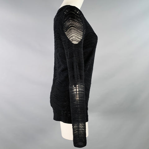 ESCADA Taille M Pull en mélange de laine noire à rayures texturées et col rond