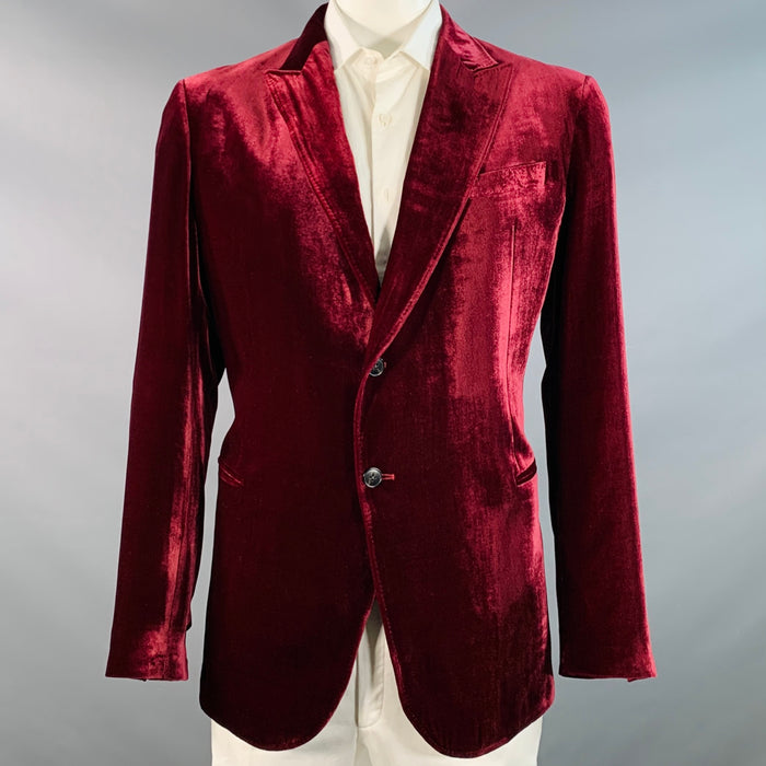 ARMANI COLLEZIONI Size 46 Long Burgundy Velvet Rayon Silk Sport Coat
