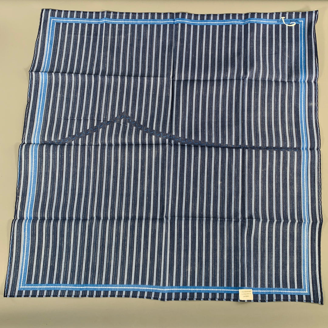 JACOB COHEN Navy White Stripe Cotton Silk Pocket Square