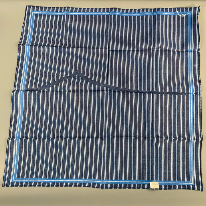 JACOB COHEN Navy White Stripe Cotton Silk Pocket Square