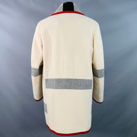 YVES SAINT LAURENT Vintage Size 40 Cream Red Plaid Wool Mohair Double Breasted Shawl Lapel Coat