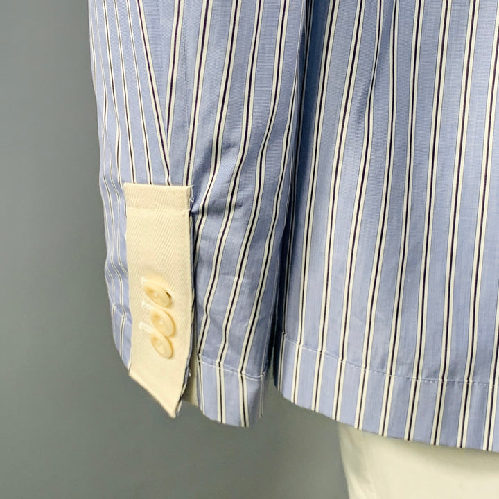 SACAI Size 44 Regular Light Blue White Stripe Cotton Sport Coat