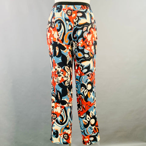 ETRO Size L Black Multi Color Viscose Blend Abstract Floral Tapered Dress Pants