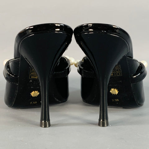 STUART WEITZMAN Size 7.5 Black Patent Leather Faux Pearl Pointed Toe Pumps