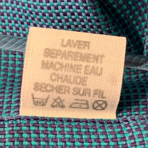 CHARVET Size XL Turquoise Purple Check Pointed Collar Long Sleeve Shirt