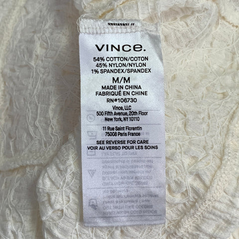 VINCE Size M Cream Cotton Blend Wrinkled Buttoned Casual Top