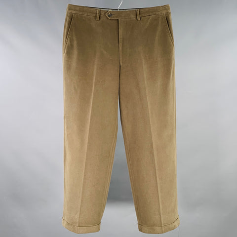 LUCIANO BARBERA Size 34 Green Olive Cotton Cuffed Casual Pants