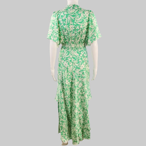 MAJE Size 2 Green Beige Viscose Blend Floral V-Neck Maxi Dress