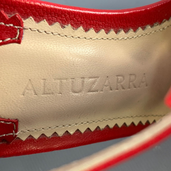 ALTUZARRA Size 7 Red Braided Ankle Strap Stiletto Sandals