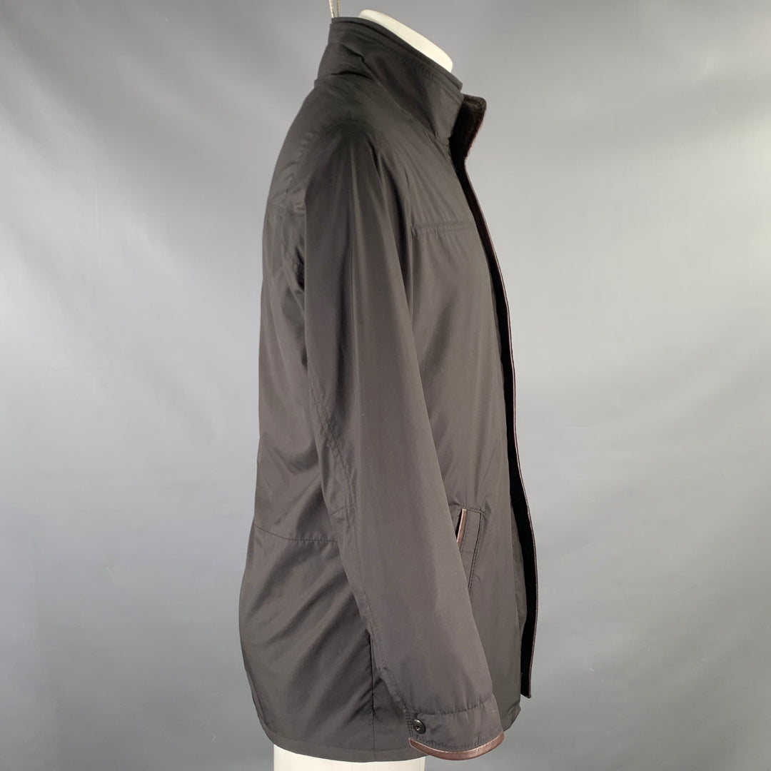 JOHNSTON MURPHY Size S Black Brown Cotton Polyurethane Zip Snaps Jacket