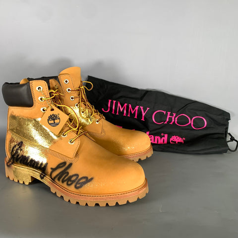 JIMMY CHOO Size 10 Tan Gold Metallic Leather Lace Up Boots