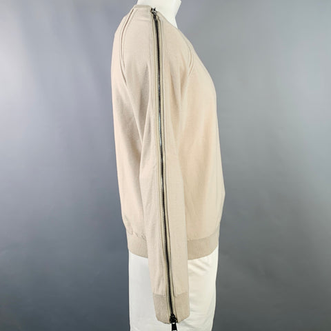 BURBERRY LONDON Size L Beige Silver Wool Cotton V-Neck Zipper Trim Sweater