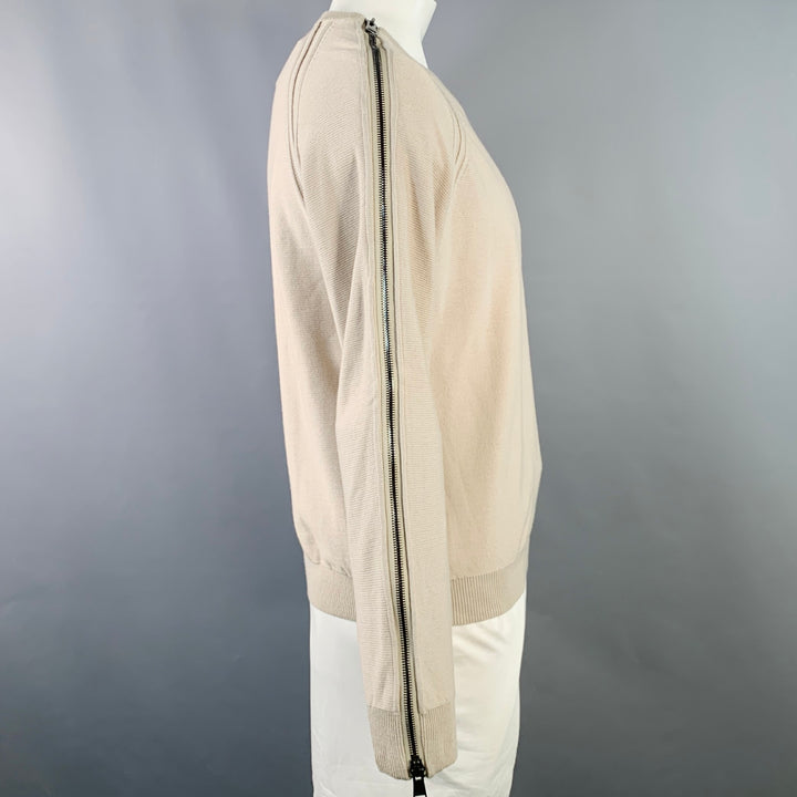 BURBERRY LONDON Size L Beige Silver Wool Cotton V-Neck Zipper Trim Sweater