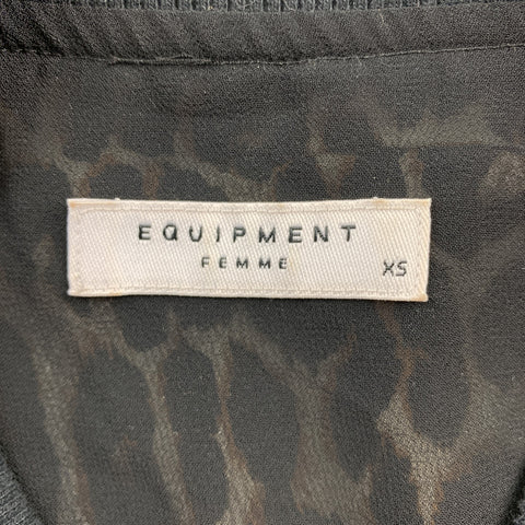 EQUIPMENT Size XS Black & Tan Leopard Silk Bomber Jacket