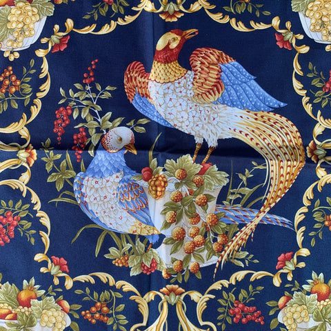 SALVATORE FERRAGAMO Navy Multi Color Birds Silk Twill Pocket Square