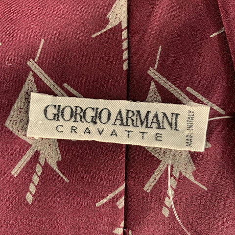 GIORGIO ARMANI Burgundy Silver Geometric Silk Tie