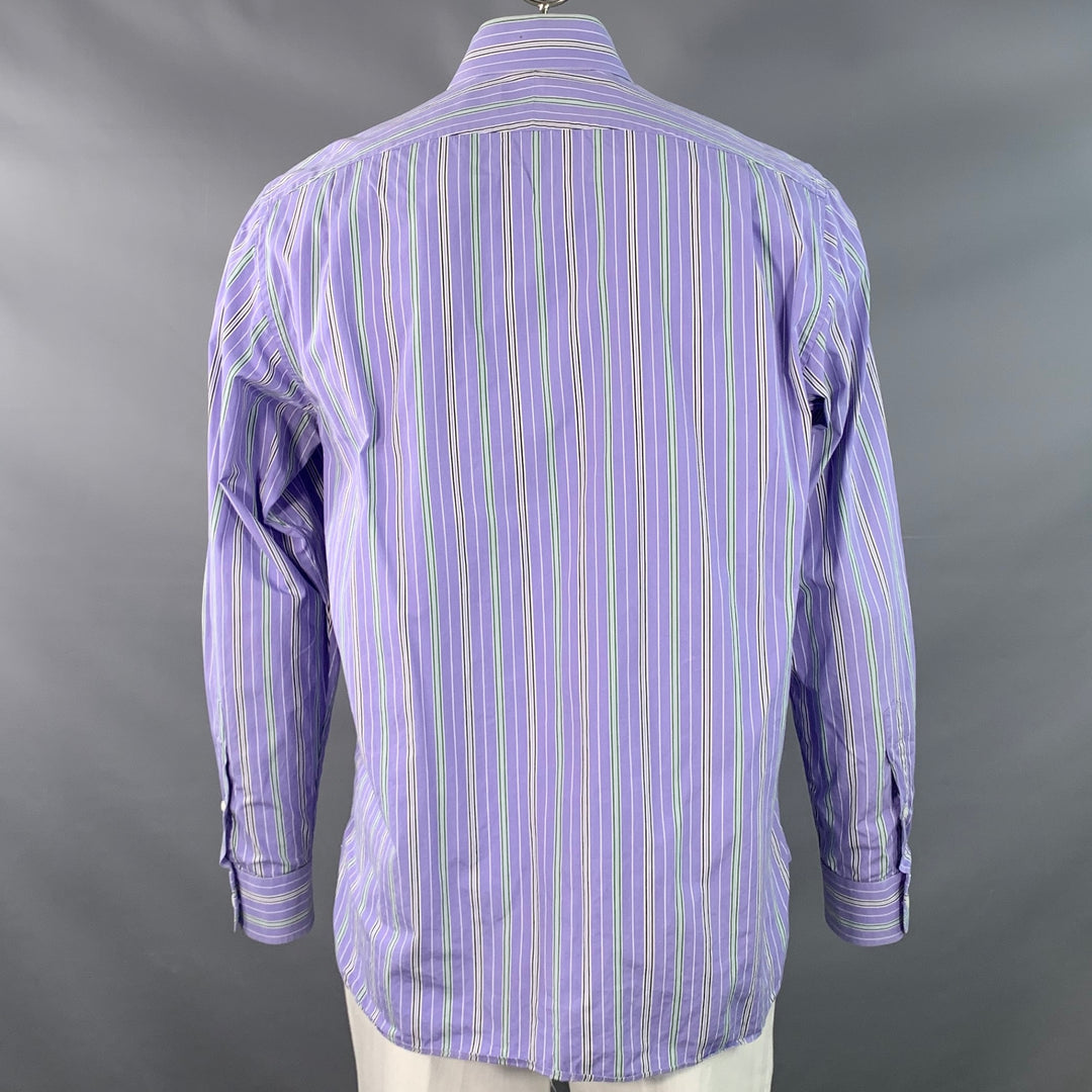 RALPH LAUREN Size XL Lilac Green White Stripe Cotton Tailored Fit Long Sleeve Shirt