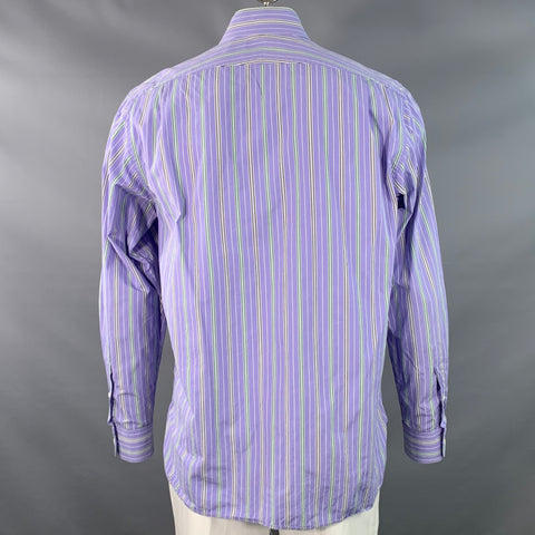 Chemise à manches longues Ralph Lauren, taille XL, en coton à rayures lilas, vertes et blanches, coupe ajustée.