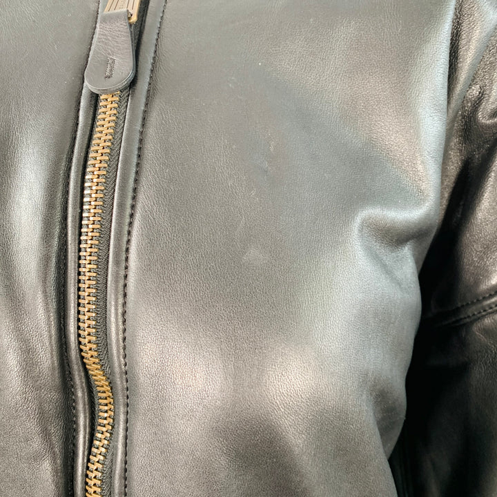 BALENCIAGA 2024 Size S Black Lambskin Leather Oversized Bomber Jacket