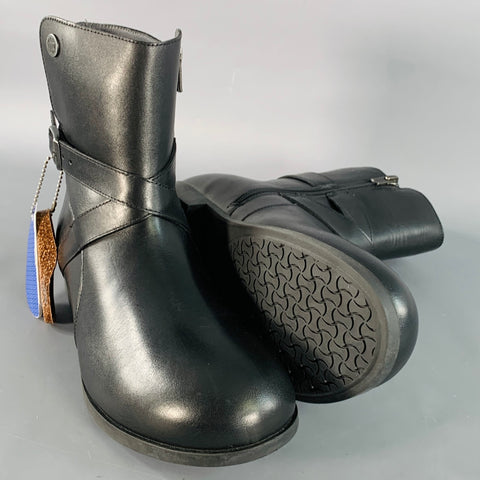 BIRKENSTOCK Size 8 Collins Black Leather Rubber Sole Side Zipper Boots