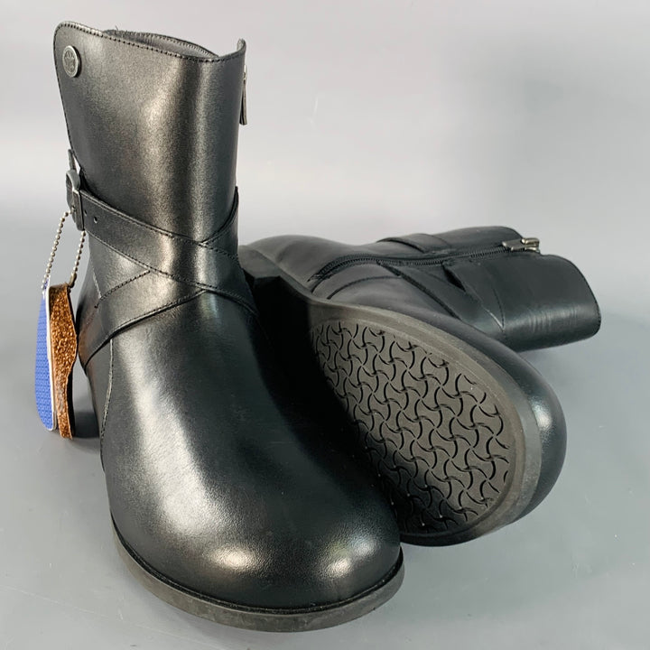 BIRKENSTOCK Size 8 Collins Black Leather Rubber Sole Side Zipper Boots