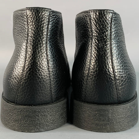PAUL STUART Size 11 Linc Black Pebble Grain Leather Lace-Up Boots