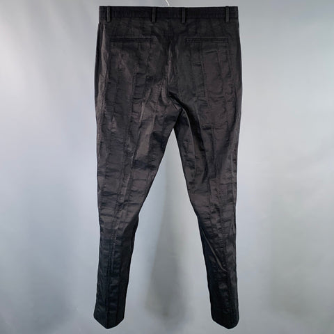 JOHN VARVATOS Size 32 Black Stripe Ramie Blend Flat Front Dress Pants