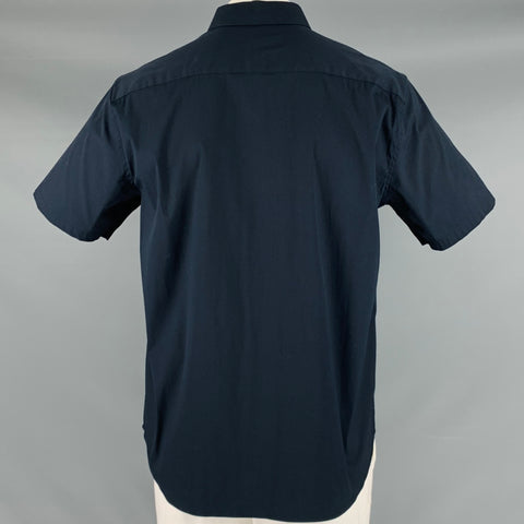 THEORY Size XL Black Cotton Blend Spread Collar Short Sleeve Shirt