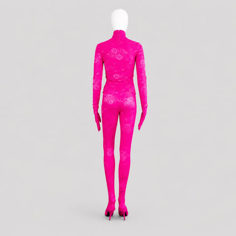 BALENCIAGA Size S Pink Polyamide  Elastane Lace High Collar Set